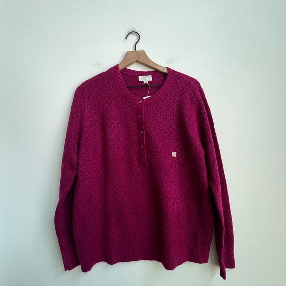 New LOFT Pointelle Fine Knit Long Sleeve Henley Pullover Sweater XL Feminine - Picture 8 of 12
